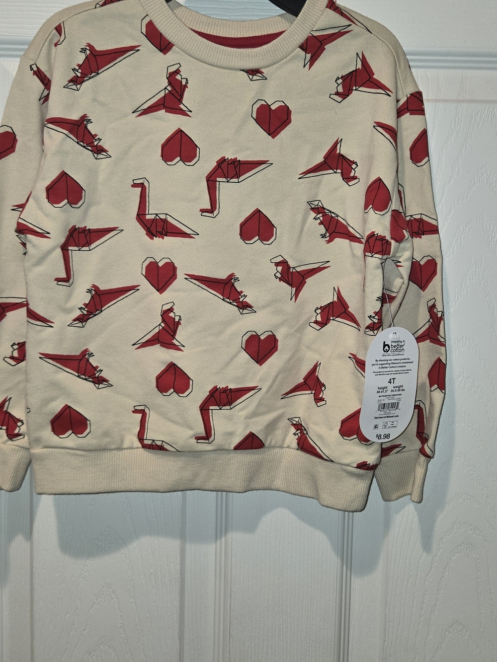wonder nation Cream Crewneck Sweater with Red Origami Hearts